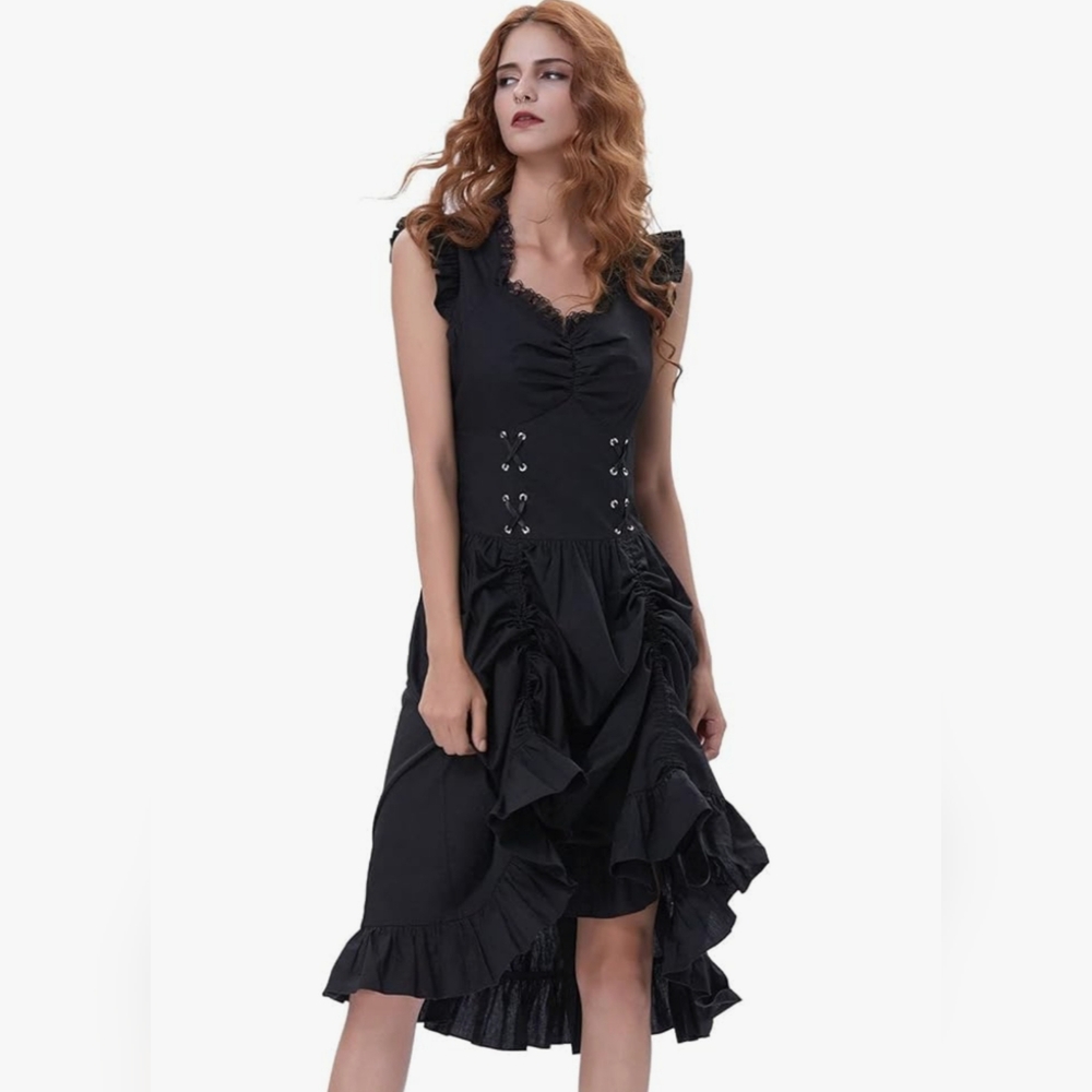 Victorian Valentine Steampunk Gothic Renaissance Women's Laced Top Dress, Size L - Picture 2 of 10